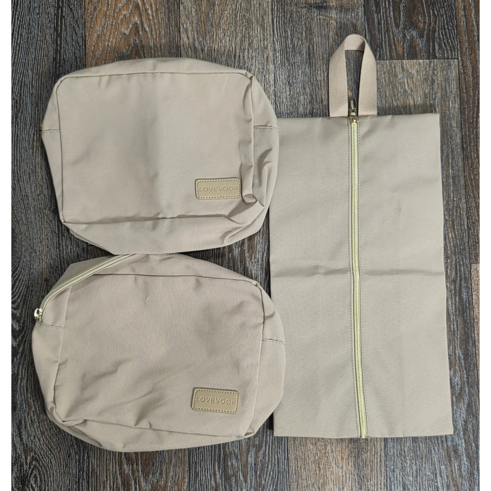 LOVEVOOK 3pc Travel Organizer Set Beige Packing Cubes and Shoe Bag